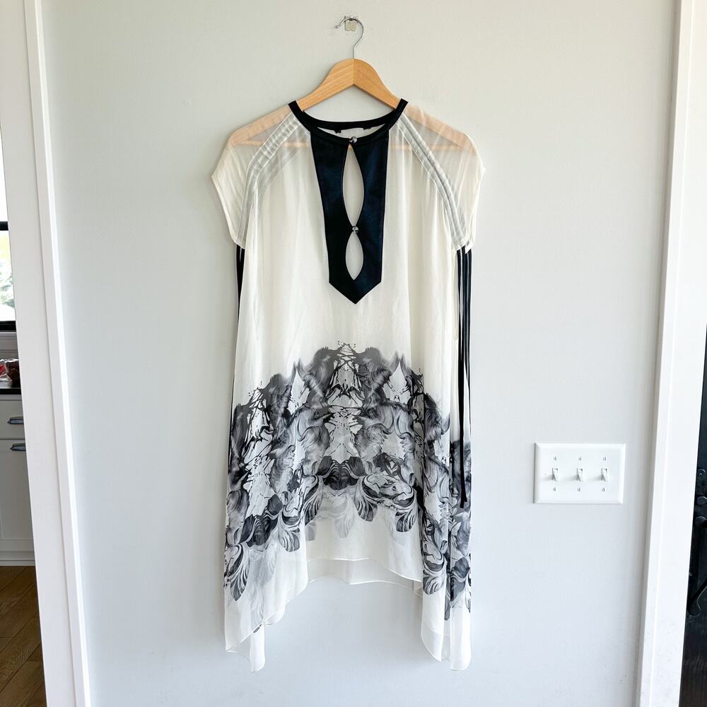 Mariya Sharapowa Silk Crystal Embellished Tie Sleeve Sheer Swim Coverup White